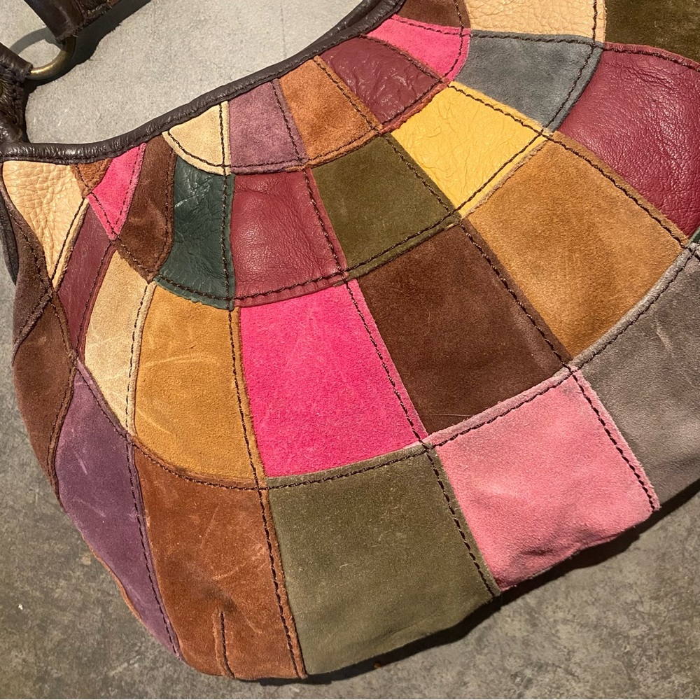 Lucky Brand Y2K Colorful Patchwork Hobo Shoulder Bag Leather Suede - Picture 7 of 12
